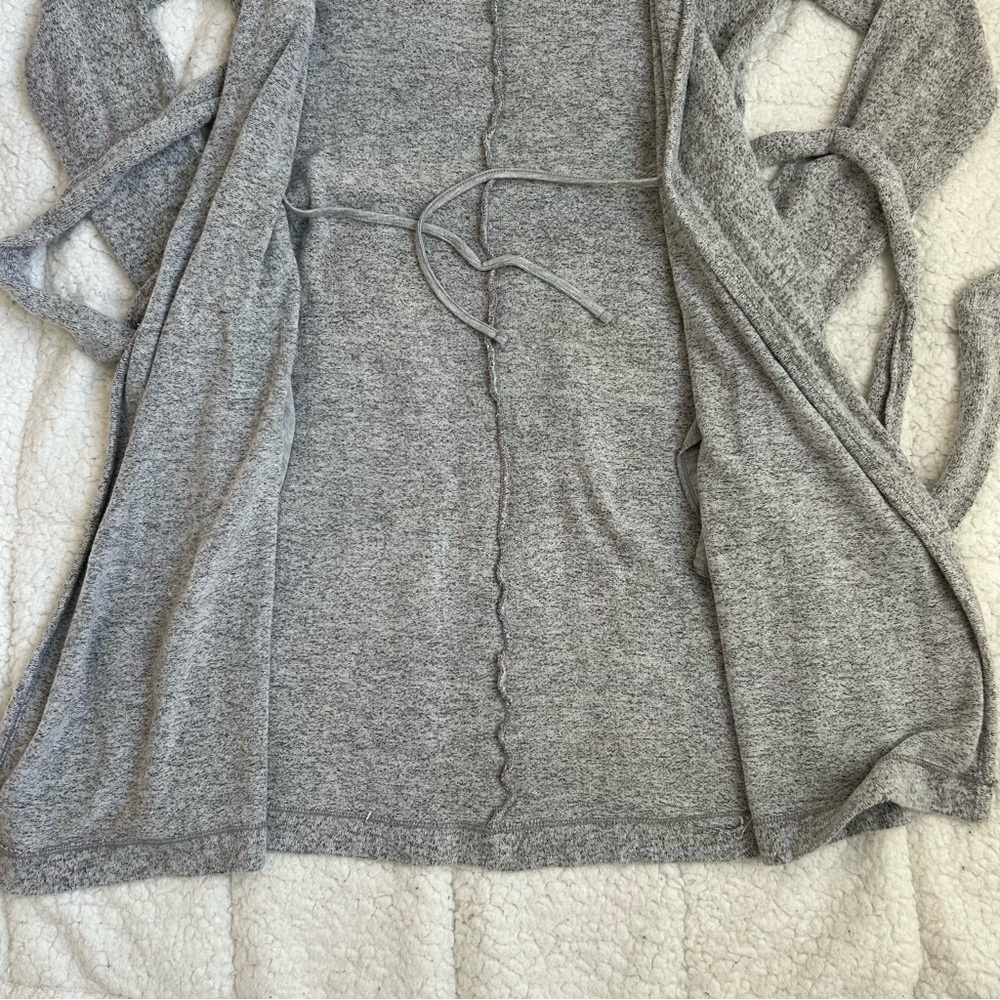 AERIE Comfy Gray Hooded Cardigan with Belt - Picture 10 of 15